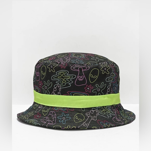 A-Lab Bucket Hat One Size Fits Most Unisex Laser Show Black Neon Green Alien - Picture 3 of 10